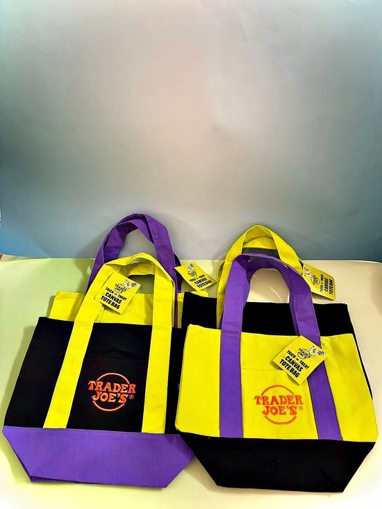 Trader Joe'S Handbags - Trader Joe's Trick-or-Treat Mini Canvas Tote Bag Bags Yellow & Purple